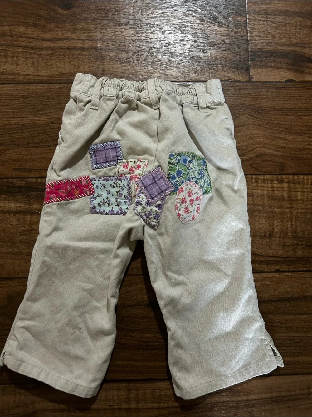 GAP Cream Girls Floral Patch Pants